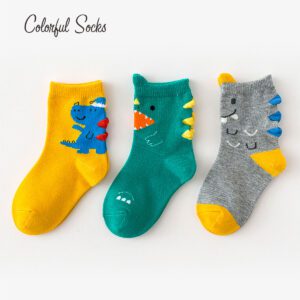 3-Pack Of Little Dinosaur Patterned Colorful Socks